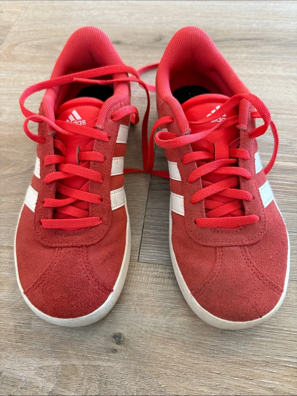 adidas Red Suede Low-Top Sneakers with White Stripes